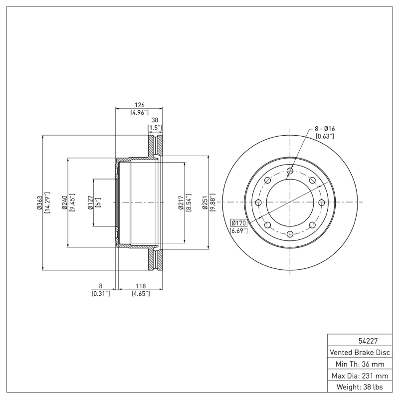 Ford F-250 Super Duty Brake Rotor (1) - Rear - R1 Concepts - Plain - `11-`22